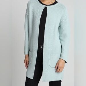 Scandi Minimalist Organic Cotton Knit Cardigan Coat – Soft Sage Green